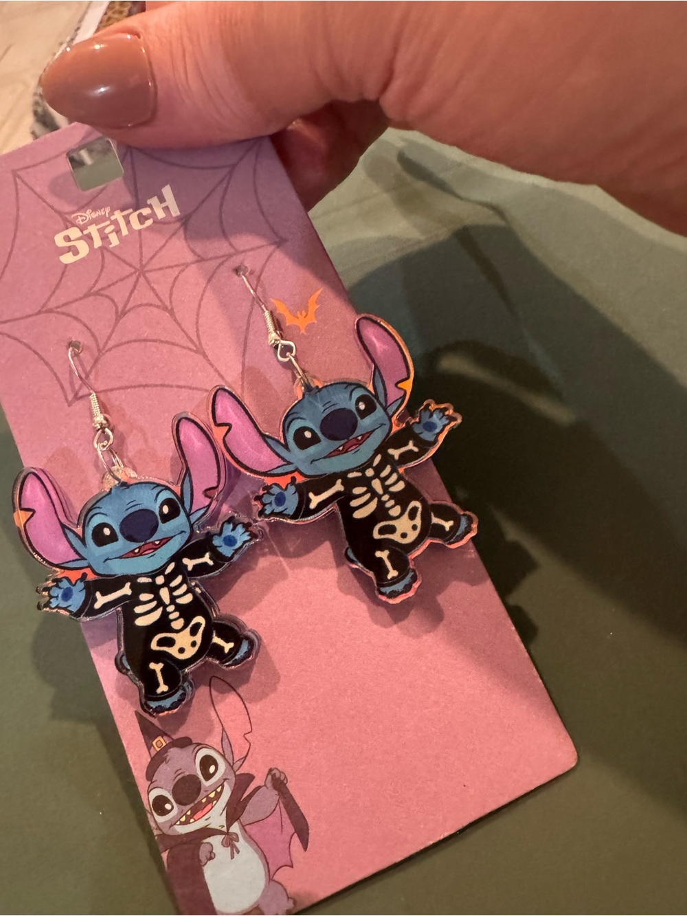 Disney Stitch Black & Blue Skeleton Dangle Earrings